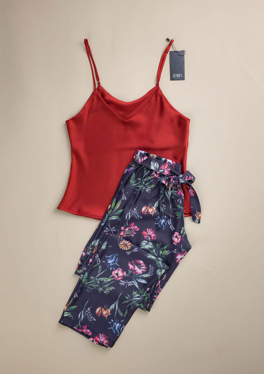 Satin trim pajama 2 pcs