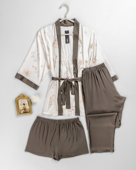 Satin 4-Piece Pajama Set with Robe