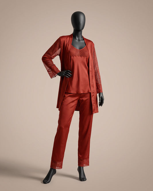 Satin & Lace 3-Piece Pajama Set with Robe