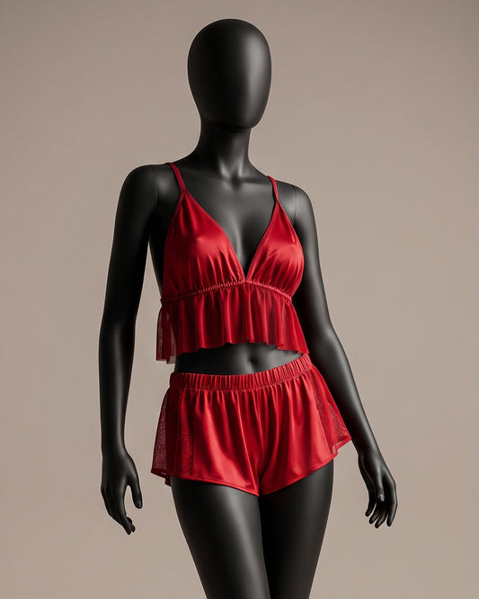 Satin & Lace Pajama Shorts Set