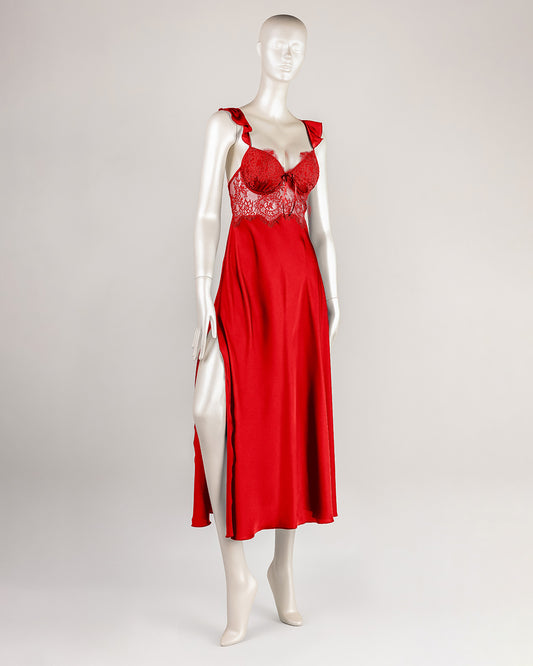 Satin & Lace Gown with Padded Cups