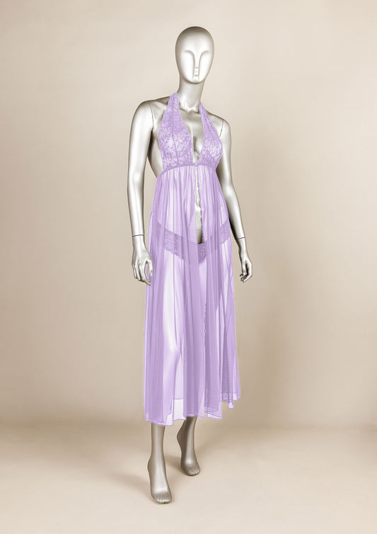 Satin Gown with Lace Details