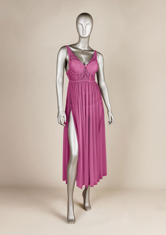 Mesh & Lace Gown with Padded Cups