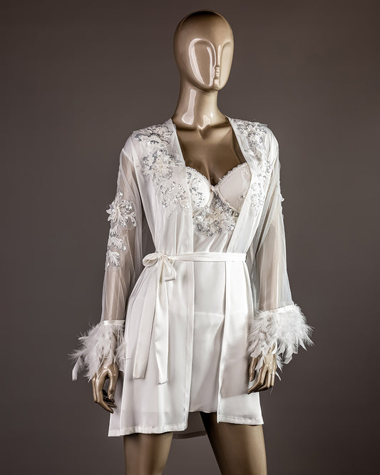 Bridal Lingerie Set with Feather Trim