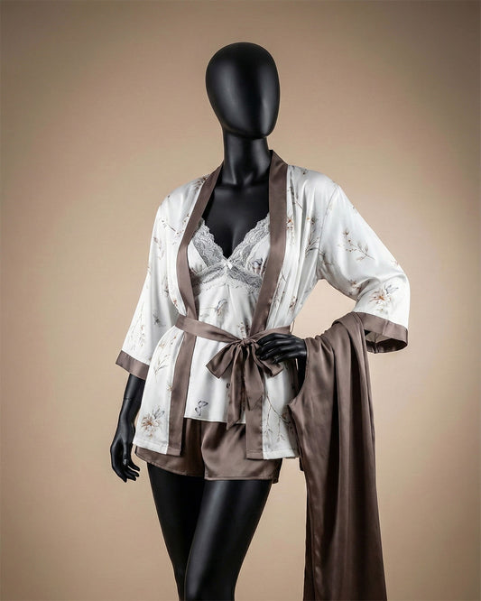 Satin 4-Piece Pajama Set with Robe