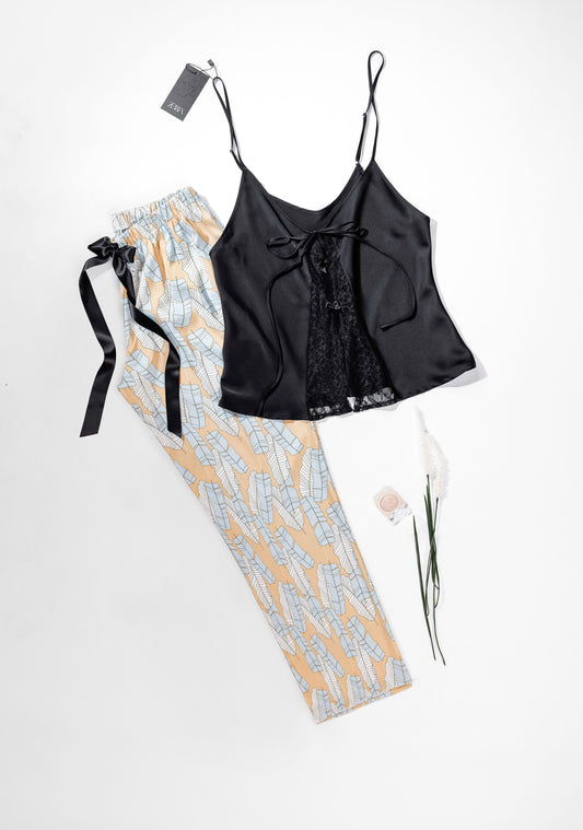 Satin & Lace Pajama Set – 2 Pieces