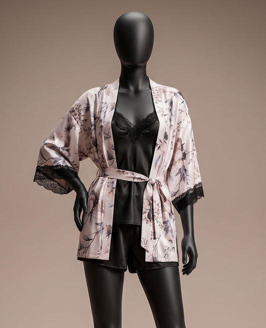 Satin & Lace 4-Piece Pajama Set with Robe