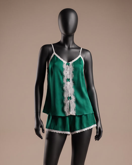 Satin & Lace Pajama Shorts Set