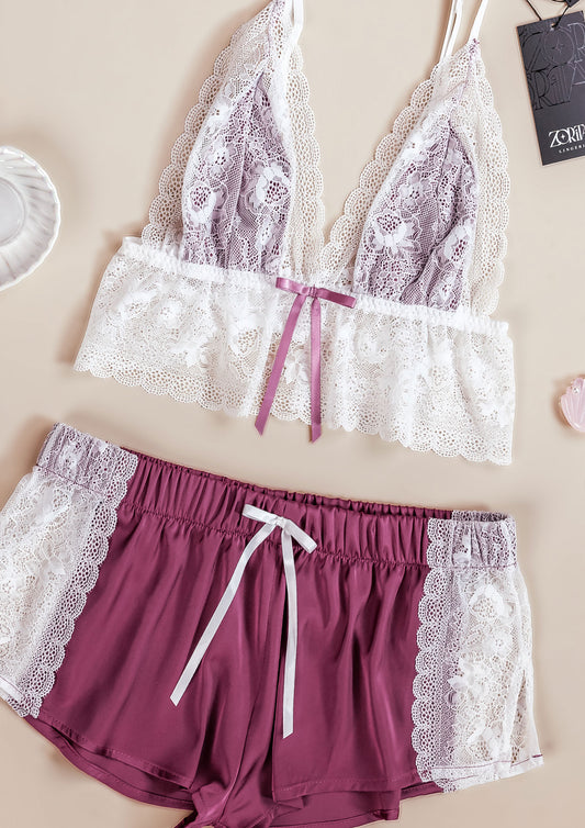 Satin & Lace Shorts Set