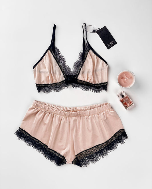 Satin & Lace Shorts Set