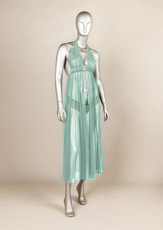 Satin Gown with Lace Details