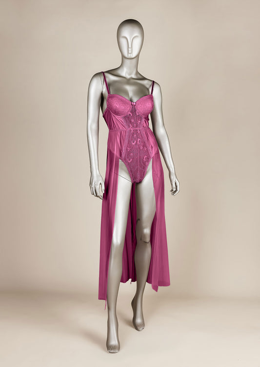 Mesh & Lace Gown Teddy with Padded Cups