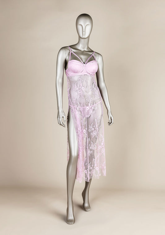 Padded Mesh Gown with Adjustable Straps