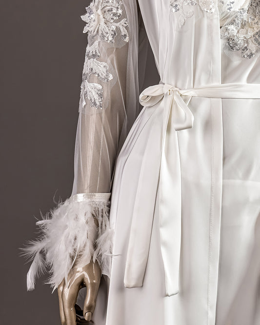 Bridal Lingerie Set with Feather Trim