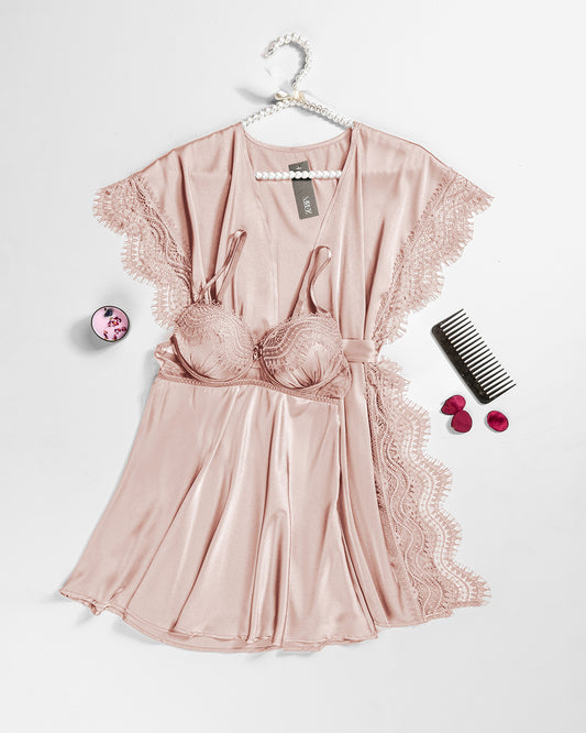 Satin Robe Set with Padded Cups