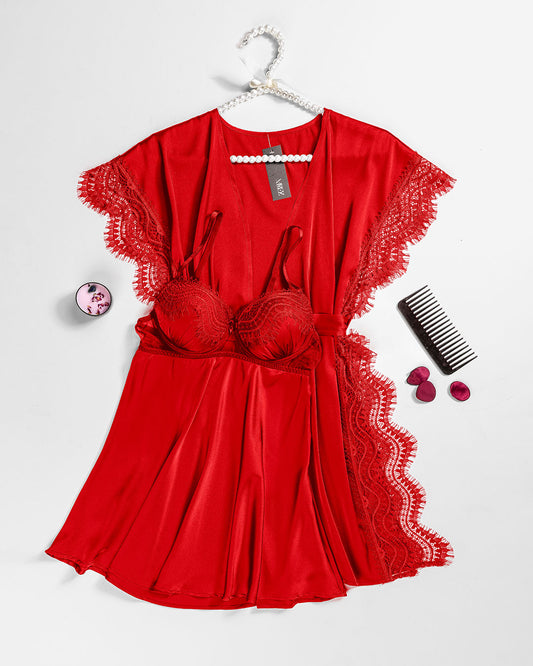 Satin Robe Set with Padded Cups