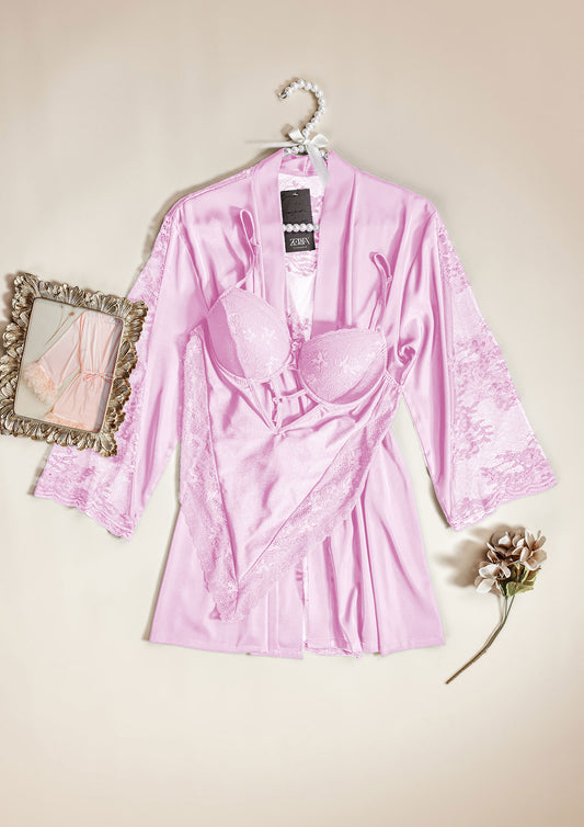 Satin Robe & Teddy Set with Padded Cups