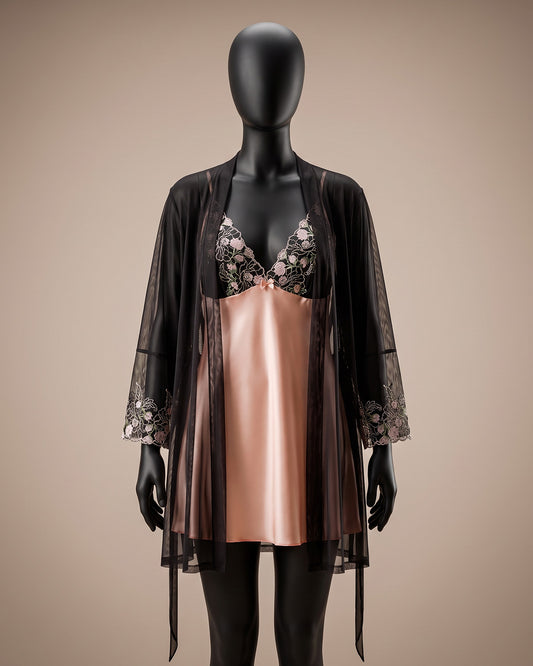 Satin & Lace Robe Set with Padded Cups