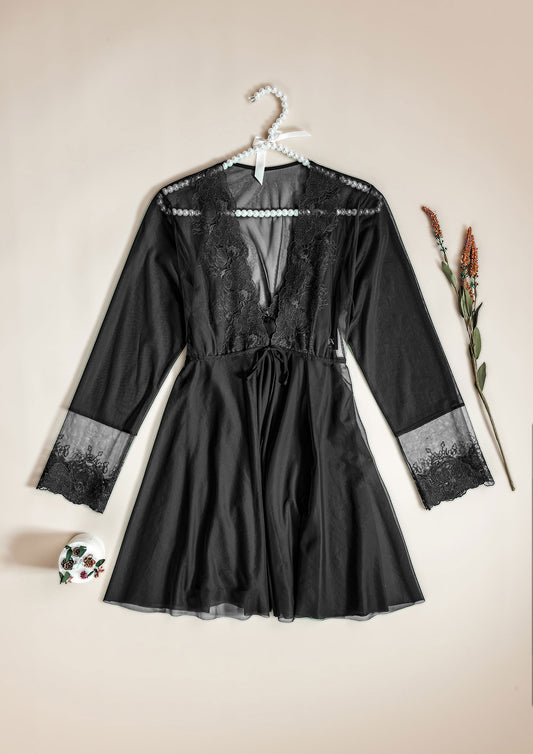Satin & Lace Robe Set with Padded Cups