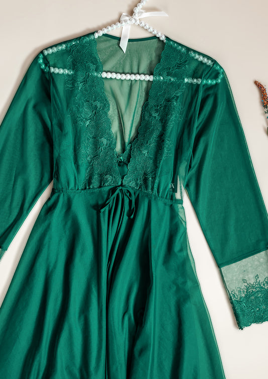 Satin & Lace Robe Set with Padded Cups